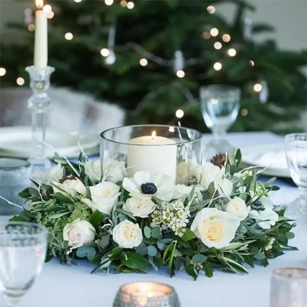 Centro de mesa floral con vela